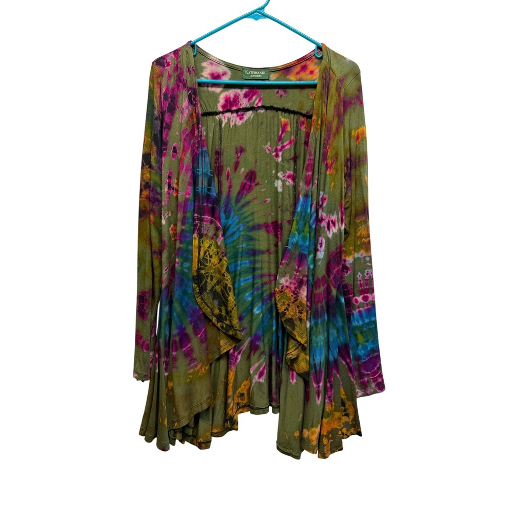 Kathmandu Imports Cardigan Tie Dye Sharkbite OS Green Multi Women